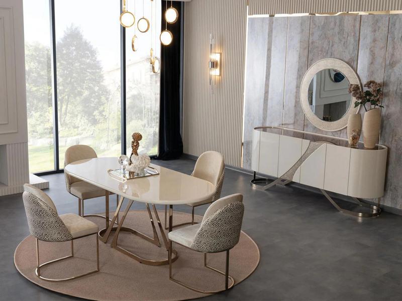 Esszimmer Set Esstisch Küchentisch Stühle Sideboard Spiegel Luxus Gold 7tlg