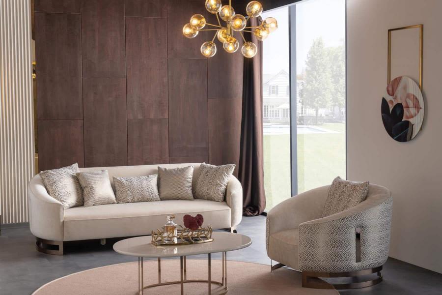 Couchgarnitur Wohnzimmer Set Sofa 3 Sitzer Sessel Couchtisch Luxus Gold