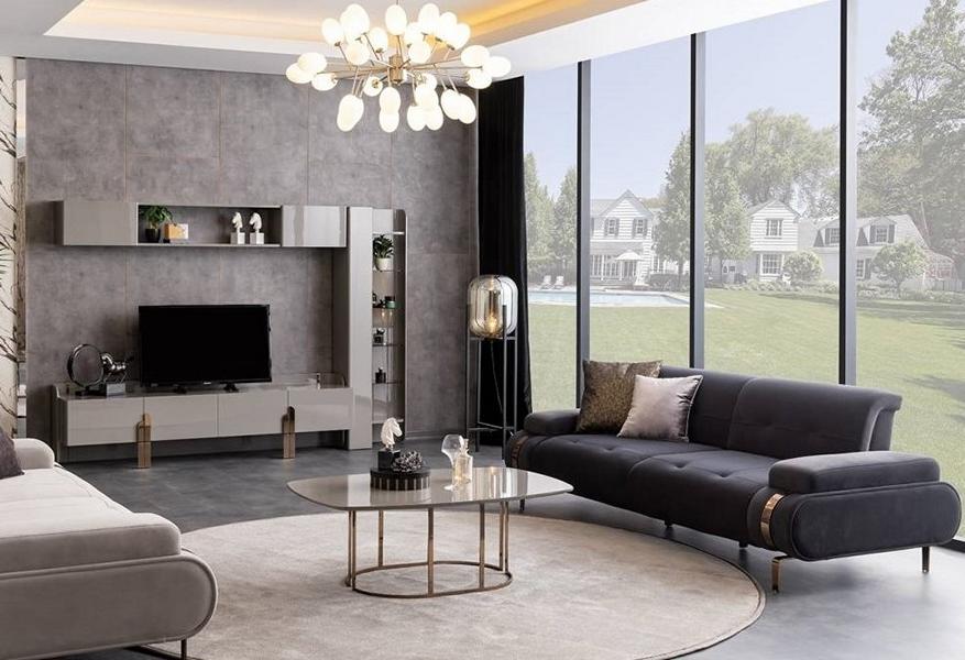 Sideboard Wandschrank Bücherregal Sofa 3 Sitzer Couchtisch Wohnwand Grau