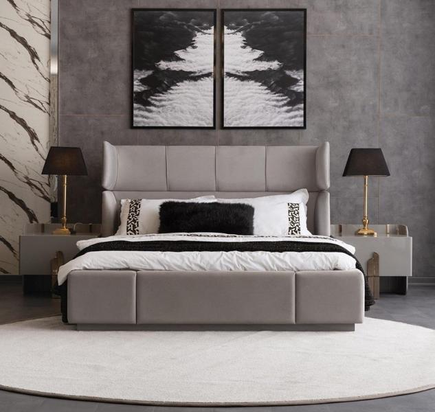 Schlafzimmer Komplett Bett Doppelbett Polsterbett Nachttische Edelstahl