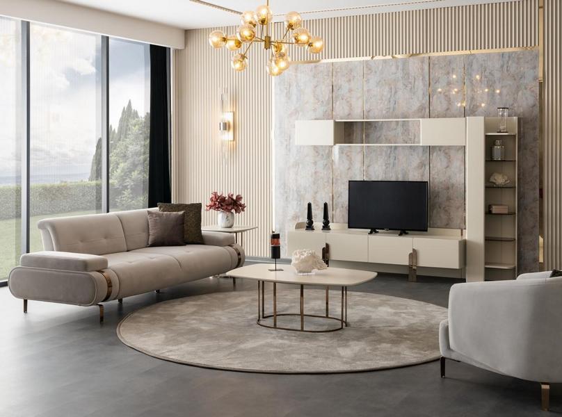 Wohnzimmer Sofa 3 Sitzer Couchtisch Sideboard Wandschrank Bücherregal