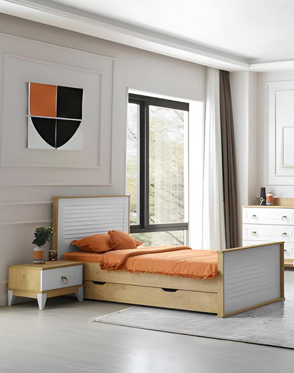 Modernes Einzelbett mit Nachttisch & Stauraum Stilvolles Design für Schlafzimmer