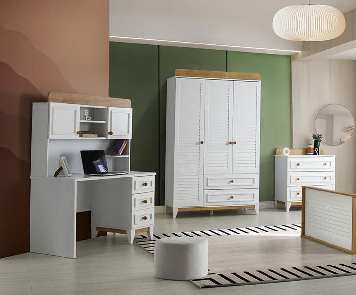 Schreibtisch Kleiderschrank und Kommode Set Kinderzimmer Schlafzimmer