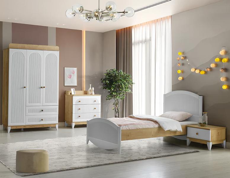 Set Bett Nachttisch Kommode und Kleiderschrank Kinderzimmer Schlafzimmer 4tlg