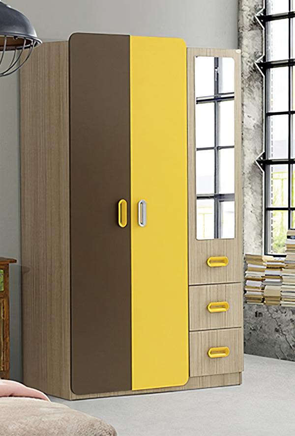 Kleiderschrank Spiegel Modernes Design Gelb Braun Farbakzente Kinderzimmer Möbel