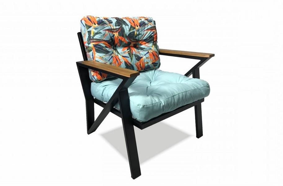 Sessel Gepolsterter Sessel Stuhl Metallgestell Mit Kissen Blumenmuster