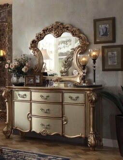 Schminktisch mit Spiegel Gold Design Luxus Möbel Antik Barockstil