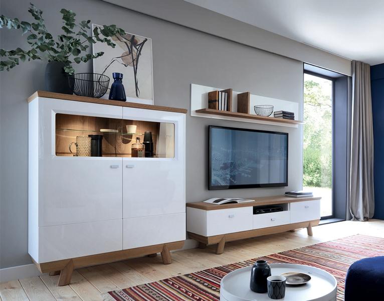 Designer Wohnzimmer Set 3 tlg Modern Wohnwand TV-Lowboard Medienmöbel Regale