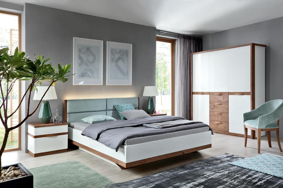 Komplett Schlafzimmer Bett 2x Nachttische Holz Kleiderschrank Einrichtung