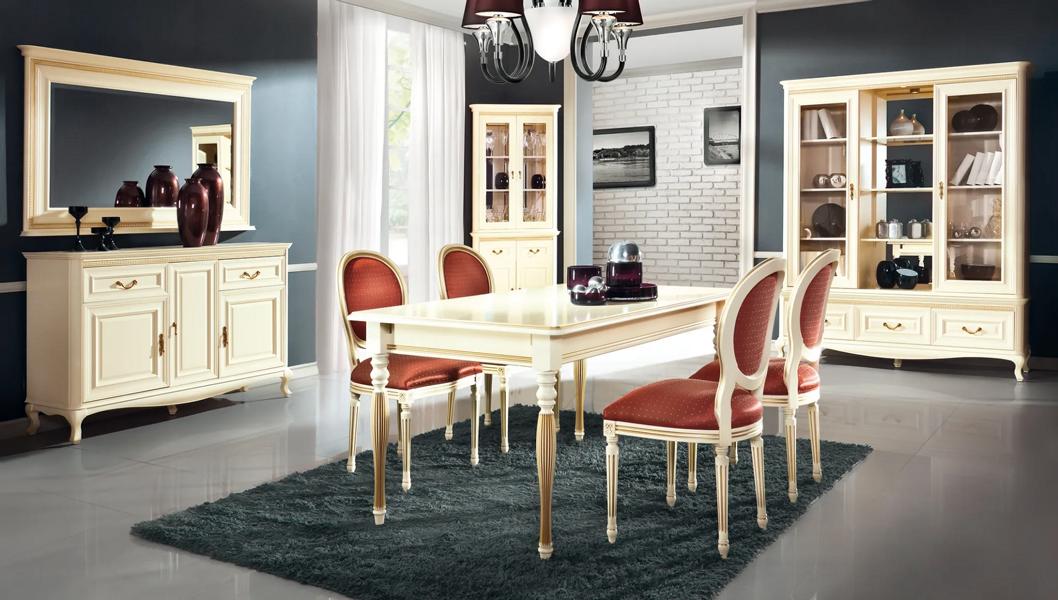 Esszimmer Esstisch Holzmöbel Anrichte mit Spiegel Weiß Eckvitrine Set 4tlg