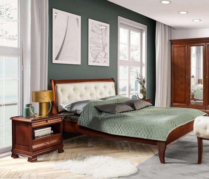 Schlafzimmer Komplett Bett Chesterfield Holzmöbel 2x Nachttische Set 3tlg