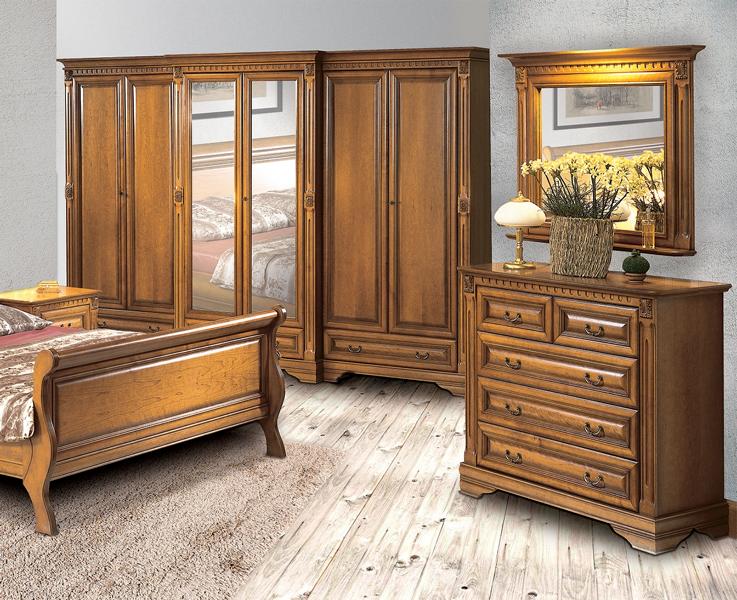 Schlafzimmer Möbel Kleiderschrank Stilvoller Kommode mit Spiegel Set 3tlg