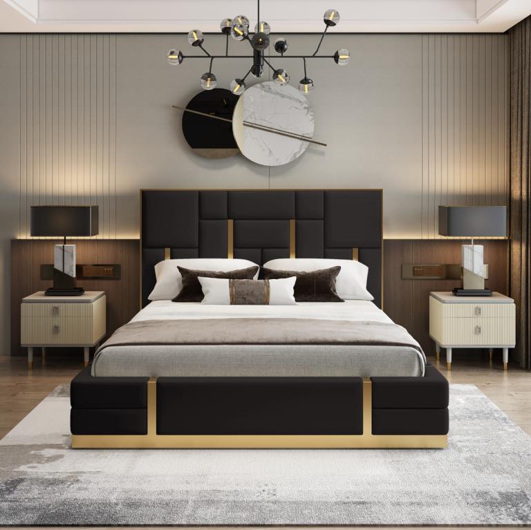 Schwarzer Schlafzimmer Bett Designer Holz Luxus Edelstahlbett Sofort