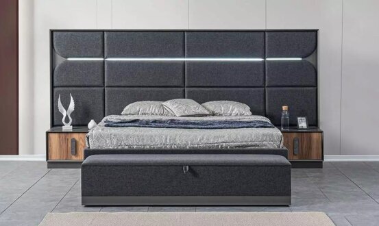 Bett 2x Nachttische 3 tlg. Schlafzimmer Set Design Modern Luxus Neu Set