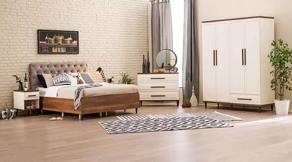 Luxus Schlafzimmer Set 6tlg Design Holzmöbel Bett 2x Nachttische Einrichtung