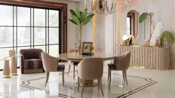 Essgarnitur Esstisch 4 Stühlen Sideboard Spiegel Essgruppe Esszimmer Set 8tlg