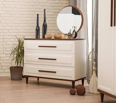 Schlafzimmer 3tlg Luxus Komplett Kleiderschrank Holzmöbel Kommode mit Spiegel
