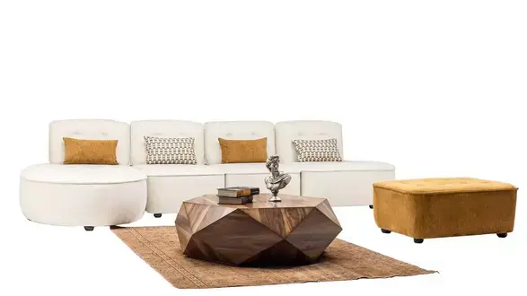 Couch xxl 4-Sitzer Sofa mit Hocker Wohnzimmer-Set Modular Beigem Textil