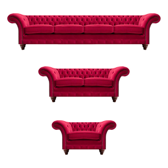 Rote Chesterfield Couchgarnitur Moderne Wohnzimmer Polstersofas 3tlg