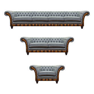 Chesterfield Hellgraue Couchen Designer 4-Sitzer Zweisitzer Lehnsessel