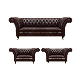 Dunkelbraune Chesterfield Sofagarnitur Komplettes Couch Sessel Set 3tlg