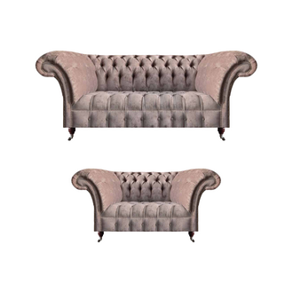 Chesterfield Möbel Grau Textil Sofas Set 2tlg Luxuriöse Wohnzimmer Einrichtung