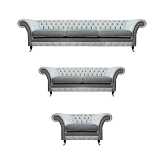Chesterfield Grau Sofagarnitur 3tlg Design Möbel Polstermöbel Wohnzimmer