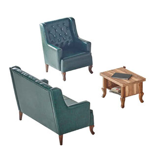 Komplett Set 3-Sitzer Sessel Couchtisch Chesterfield Grün Klassisch