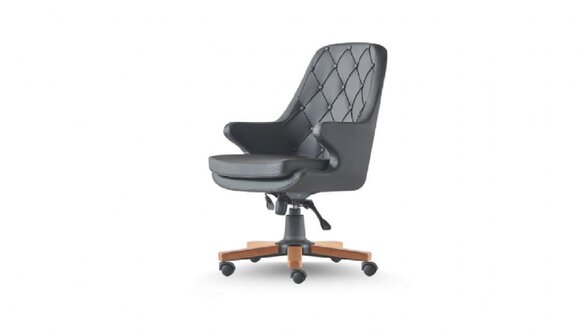 Schwarz Bürostuhl Chesterfield Klassisch Leder Holz Arbeitszimmer Büro