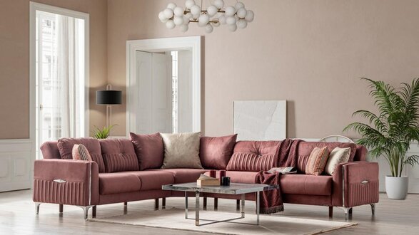 Stilvolles Ecksofa L-Form Eckgarnitur Wohnlandschaft Couchen Sofas Altrosa