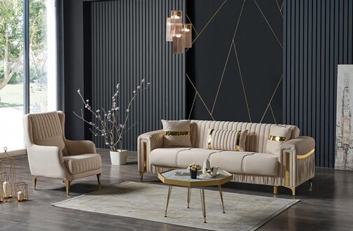Wohnzimmer Sofagarnitur Dreisitzer Sessel Couch Set Sofa 3 Sitzer Luxus Sessel
