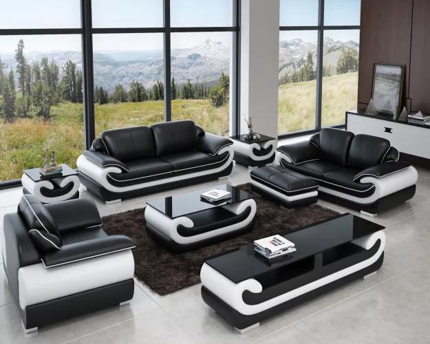Klassische Ledersofa Garnitur Komplett Set 8 tlg. Wohnzimmer Set Tisch Hocker Sofort