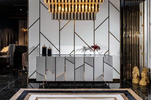 Wohnzimmer Anrichte Konsole Kommode Stil Modern Holz mit Metall grau