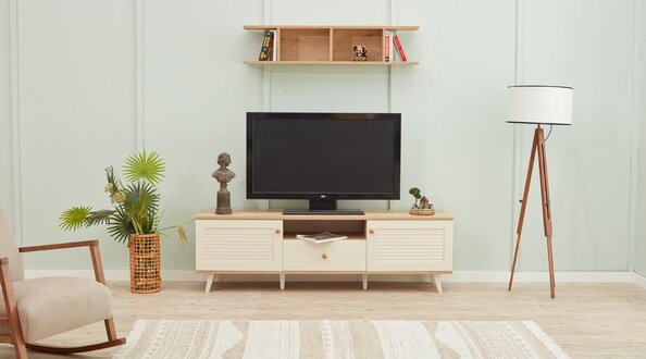 Wohnzimmer TV Ständer Komplett Holzmöbel Wandregal Design Einrichtung