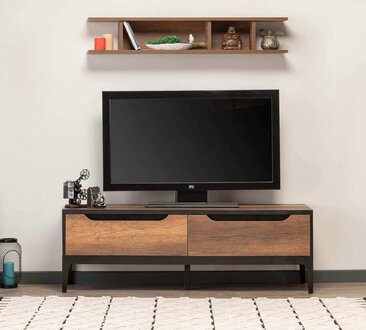 Wohnzimmer Set 2tlg TV Ständer Holzmöbel Luxus Wandregal Einrichtung