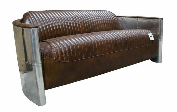 Sofa Leder Designsofa 3-Sitzer Vintage Couch Aluminium Flugzeug Metall Sofort