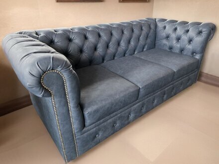 Chesterfield Grauer Dreisitzer Luxus Couch Designer Wohnzimmer Sofa Sofort
