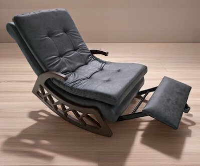 Exklusiver Grauer Schaukelstuhl Wohnzimmer Relax Möbel Holzgestell Sofort