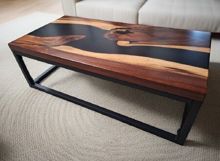 Exklusive Epoxid Harz Luxus Couchtisch Matt Schwarz Tische Holz Sofort