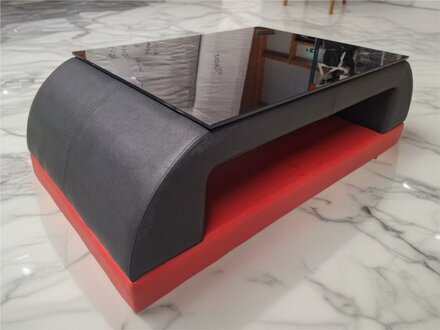 Designer Leder Tische Schwarz-Rot Glas Couchtisch Sofa Wohnzimmer Tisch Sofort