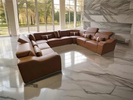 Ledersofa mit weicher Polsterung Braunes, modernes Ecksofa in U-Form Sofort