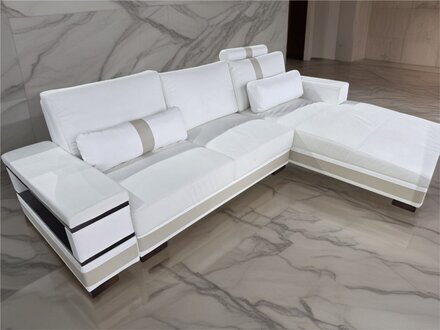 Sofa aus Kunstleder Schlafsofa Designersofas mit Schlaffunktion Ecksofa Weiß/Beige Sofort