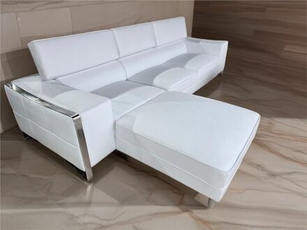 Ecksofa aus Kunstleder in Weiß/Beige – Designersofa mit praktischer Schlaffunktion Sofort