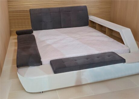 Luxuriöses Bett 180x200 Multifunktionale Regale für das Schlafzimmer in Weiß und Grau Sofort