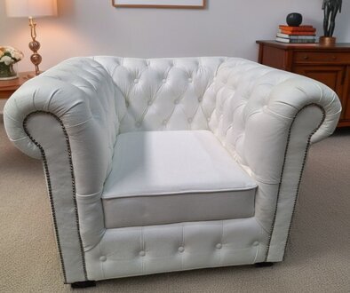 Sessel Chesterfield Weißer Sessel mit 100 % Lederbezug Sofort