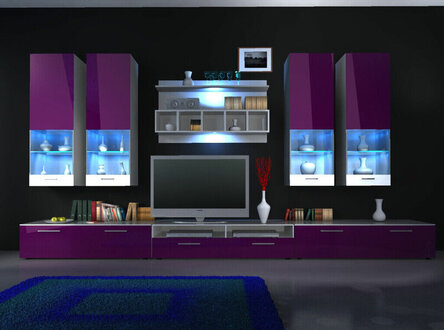 wohnwand anbauwand schrankwand hochglanz led beleuchtung "farbwahl" design