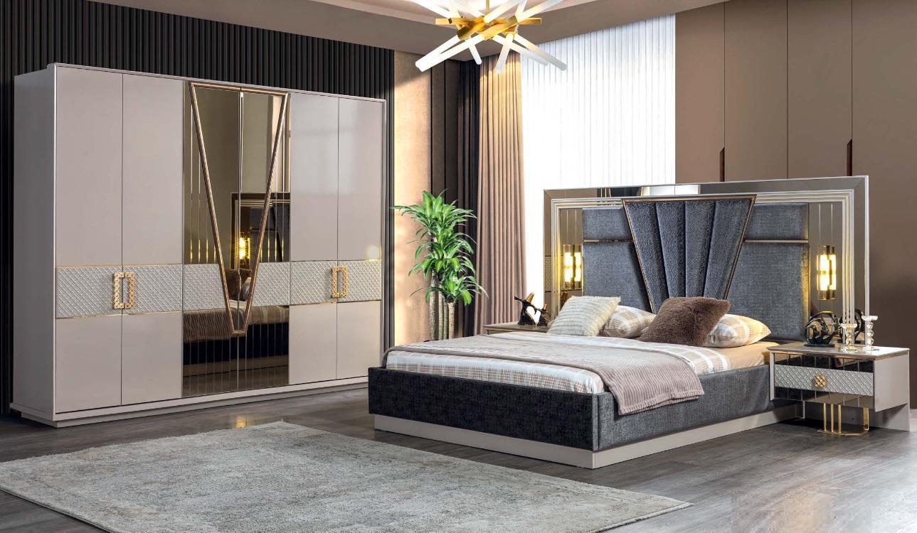 Moderne Schlafzimmer Set Design Einrichtung Möbel Bett mit 2x Nachttische Sofort