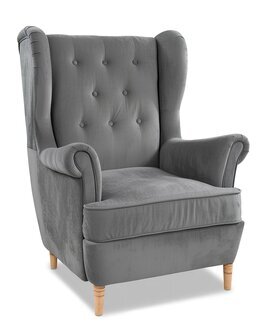 Lounge Ohren Sessel Grau Polster Club Möbel Fernseh Sofa Stuhl Samt Sofort