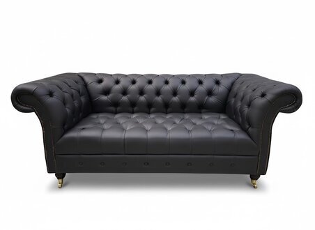 Chesterfield Original Sofa JVMoebel Textil Sofas Stoff Schwarz 100% Leder Sofort