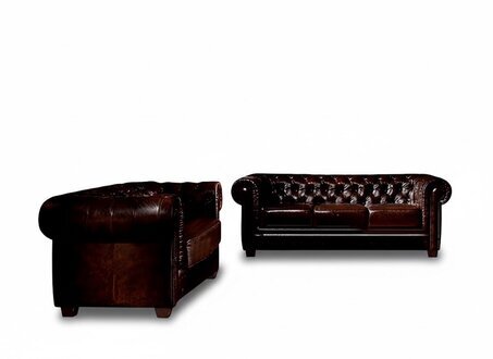 Edle Designer Couch Garnitur Echtleder Sofas 3+2 Sitzer Chesterfield Sofort